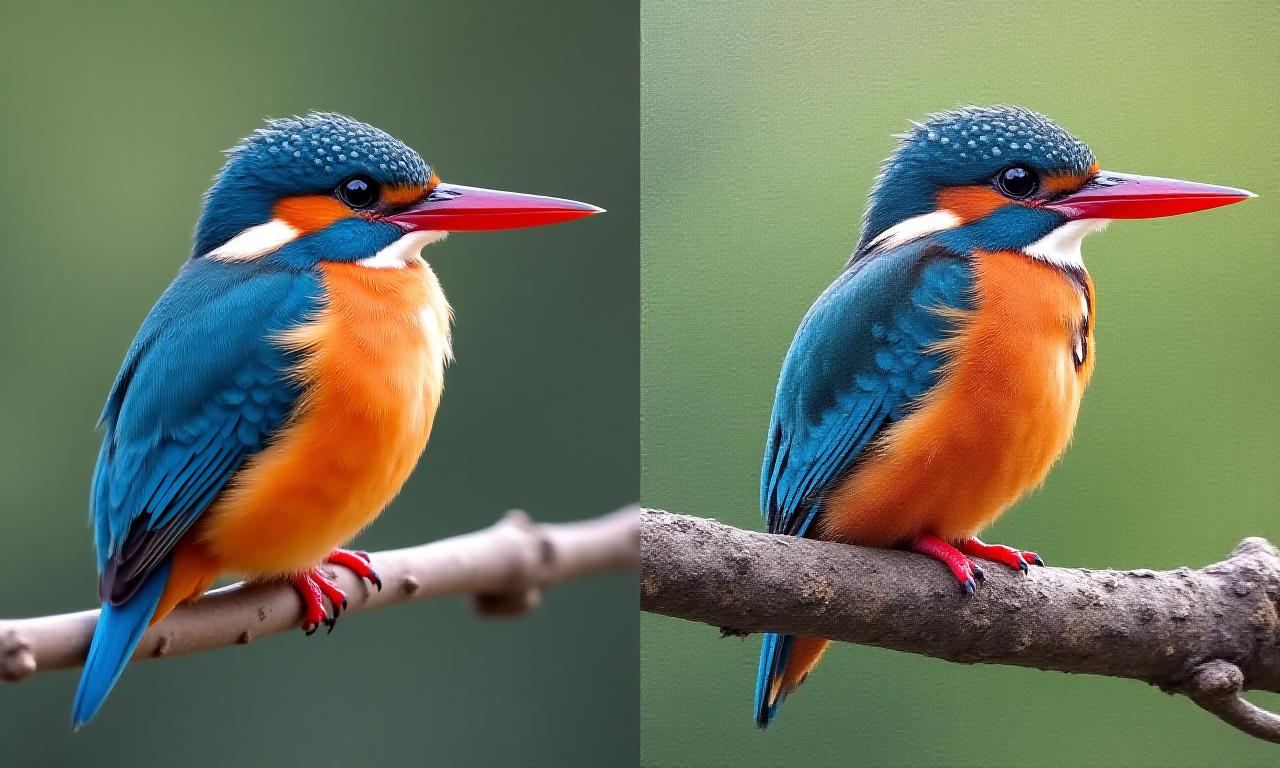 Comparison between reference photo and final acrylic bird art